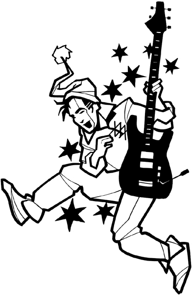 Hard rock guitar player vinyl sticker. Customize on line. Music 061-0284